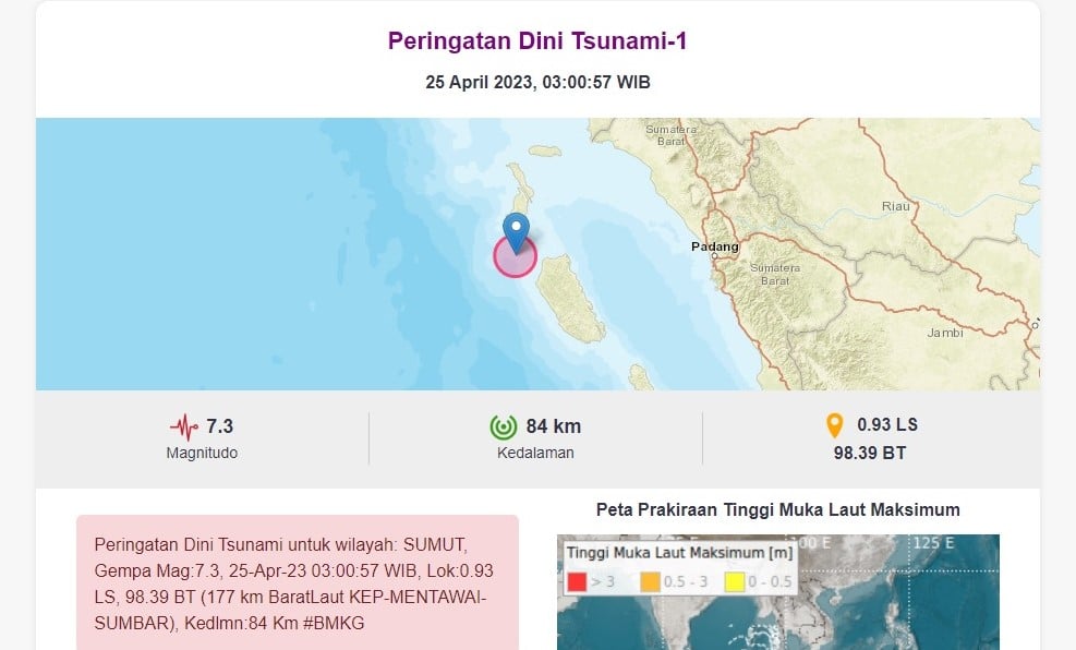 Peringatan Dini Tsunami Gempa Mentawai foto BMKG