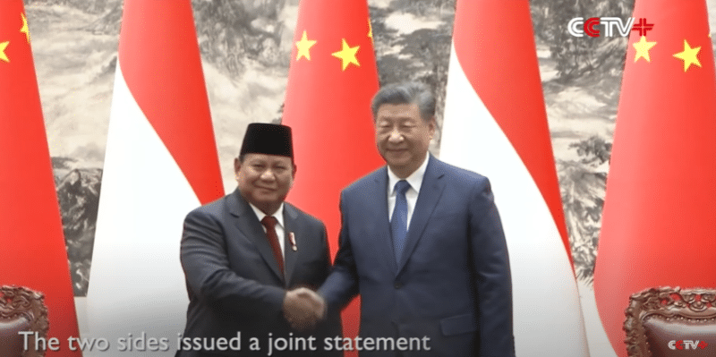 Presiden Tiongkok Xi Jinping dan Presiden Indonesia Prabowo Subianto foto courtesy cctv+