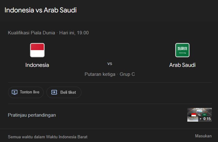 Indonesia vs Arab Saudi, Kualifikasi Piala Dunia 2026, Grup C,