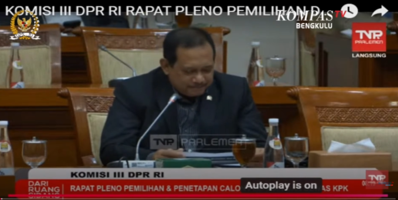 Rapat Komisi II DPR RI, Pemilihan Komisioner KPK dan Dewas KPK foto courtesy TV Parlemen