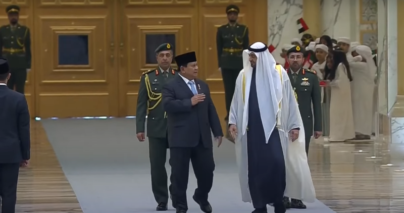 Presiden Prabowo Subianto dan Presiden Persatuan Emirat Arab (PEA), Sheikh Mohamed bin Zayed Al Nahyan (MBZ), di Qasr Al Watn, Abu Dhabi, foto Setpres